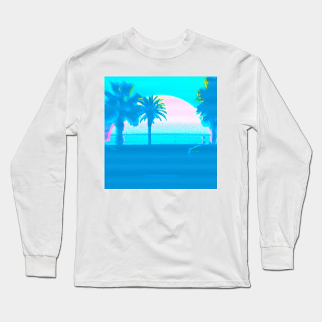 blue vapor palms Long Sleeve T-Shirt by lofi_retrowave